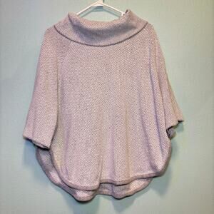 LOFT Outlet Gray & White Herringbone Cowl Neck Poncho Sweater M/L Petite
